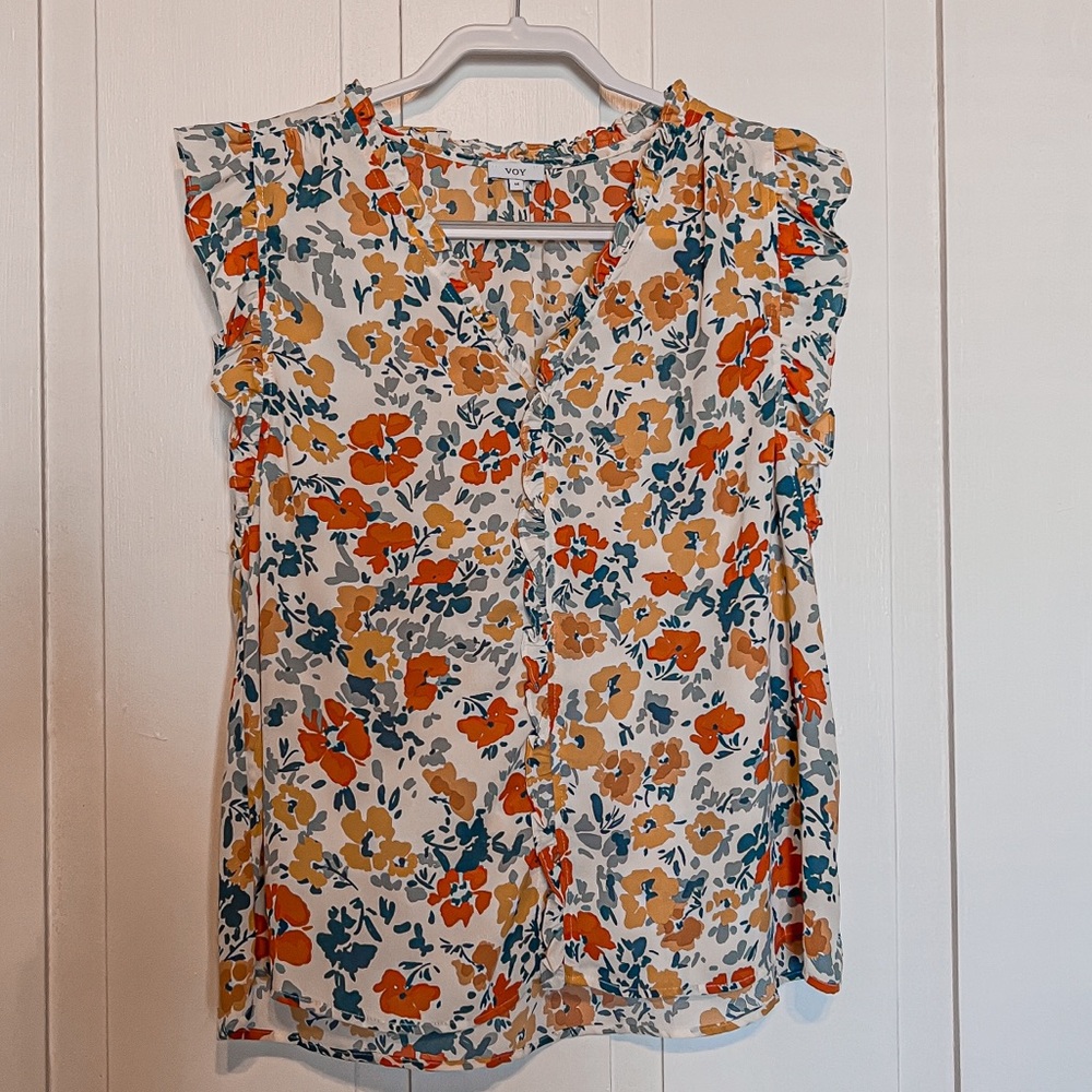 Blue-Orange Floral Blouse